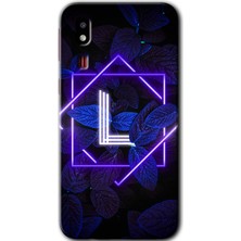 Gramaphone Galaxy A2 Core Kılıf Hd Desen Baskılı Arka Kapak - Dark Neon Yaprak L Harfi