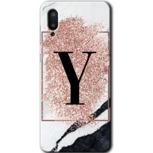 Gramaphone Galaxy A02 Kılıf Hd Desen Baskılı Arka Kapak - Pembe Mermer Desenli Y Harfi