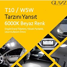 Glanz T10 W5W 6000K Beyaz Dipsiz Park Plaka Ampulü Lamba 6 Adet