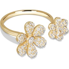 Joy of Jade Daisy Yüzük  1 Mikron 18 Ayar Altın Kaplama (925 Ayar Gümüş Üzerine), Zirkonyum