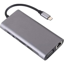 Coverzone Type-C To HDMI Adaptör 11 In 1 Dört USB 3.0 Bağlantı Noktası 4K HDMI VGA Type C Pd Usb3.0 RJ45 Ethernet Sd Tf Kart Okuyucu 3.5mm Aux MacBook Pro Air Uyumlu