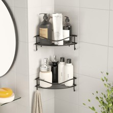 Tekno-tel Teknotel Yapışkanlı Kancalı 2 Adet Banyo Köşe Rafı Mat Siyah ST250