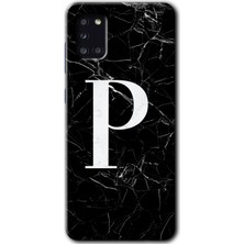 Gramaphone Galaxy A31 Kılıf Hd Desen Baskılı Arka Kapak - Siyah Mermer Desenli P Harfi