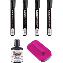 Noki Doldurulabilir Tahta Kalemi 4 Adet Siyah + Brons Mürekkep 100 cc Siyah + Tahta Silgisi