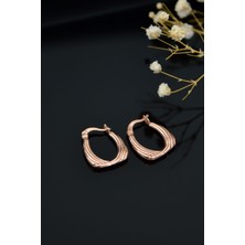 Papatya Silver 925 Ayar Gümüş Rose Kaplama Çizgi Desenli Drop Klipsli Kadın Küpe