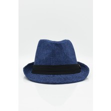 Külah Erkek Fötr Hasır Şapka Yazlık Şapka - Lacivert