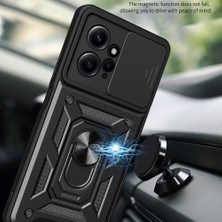 Smcase Xiaomi Redmi Note 12 4g Uyumlu Kılıf Sert Silikon Tank Aramid Sürgülü Vega Yüzüklü Lacivert