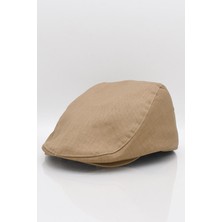 Külah Erkek Camel Kasket Keten Yazlık Flat Cap Şapka