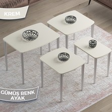 Canisa Concept Anka Serisi  1.sınıf Sehpa Takımı Mdf Krem 4'lü Zigon Sehpa Takımı Gürgen Ayaklar