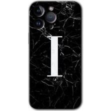 Gramaphone iPhone 14 Pro Kılıf Hd Desen Baskılı Arka Kapak - Siyah Mermer Desenli I Harfi