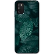 Gramaphone Galaxy A02S Kılıf Hd Desen Baskılı Arka Kapak + Kırılmaz Cam - Yağmurlu Yaprak
