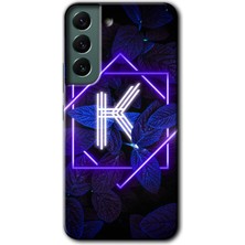 Gramaphone Galaxy S22 Kılıf Hd Desen Baskılı Arka Kapak - Dark Neon Yaprak K Harfi