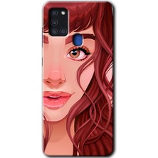 Galaxy A21S Kılıf Hd Desen Baskılı Arka Kapak + Kırılmaz Cam - Kızıl Kız