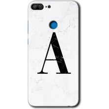 Gramaphone Honor 9 Lite Kılıf Hd Desen Baskılı Arka Kapak - Beyaz Mermer Desenli A Harfi