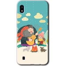 Galaxy A10 Kılıf Hd Desen Baskılı Arka Kapak + Kırılmaz Cam - Kış Pikniği