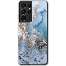 Gramaphone Galaxy S21 Ultra Kılıf Hd Desen Baskılı Arka Kapak + Kırılmaz Cam - Eski Mermer