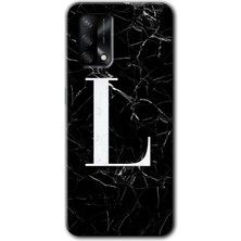 Gramaphone Oppo A74 Kılıf Hd Desen Baskılı Arka Kapak + Esnek Nano Cam - Siyah Mermer Desenli L Harfi