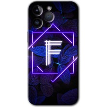 Gramaphone iPhone 14 Pro Max Kılıf Hd Desen Baskılı Arka Kapak - Dark Neon Yaprak F Harfi