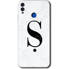 Honor 8c Kılıf Hd Desen Baskılı Arka Kapak - Beyaz Mermer Desenli Ş Harfi