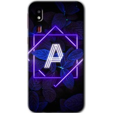 Galaxy A2 Core Kılıf Hd Desen Baskılı Arka Kapak + Kırılmaz Cam - Dark Neon Yaprak A Harfi