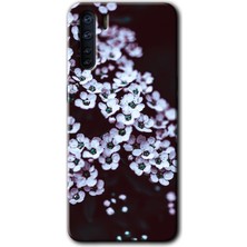 Oppo A91 Kılıf Hd Desen Baskılı Arka Kapak + Esnek Nano Cam - Beyaz Çiçek
