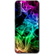 Gramaphone Oppo A91 Kılıf Hd Desen Baskılı Arka Kapak + Kırılmaz Cam - Smoke Colorful