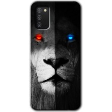 Gramaphone Galaxy A02S Kılıf Hd Desen Baskılı Arka Kapak + Esnek Nano Cam - Fire And Ice Lion