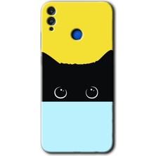 Gramaphone Honor 8x Kılıf Hd Desen Baskılı Arka Kapak + Kırılmaz Cam - Kara-Kedi