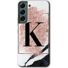 Gramaphone Galaxy S22 Kılıf Hd Desen Baskılı Arka Kapak + Esnek Nano Cam - Pembe Mermer Desenli K Harfi