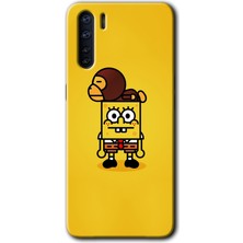 Oppo A91 Kılıf Hd Desen Baskılı Arka Kapak + Esnek Nano Cam - Sünger Bob