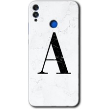 Gramaphone Honor 8x Kılıf Hd Desen Baskılı Arka Kapak + Kırılmaz Cam - Beyaz Mermer Desenli A Harfi