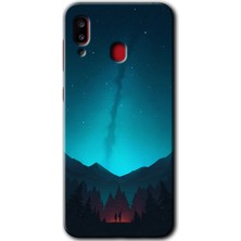Gramaphone Galaxy A20 Kılıf Hd Desen Baskılı Arka Kapak + Esnek Nano Cam - Night Fores Mount