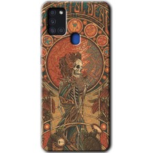 Galaxy A21S Kılıf Hd Desen Baskılı Arka Kapak + Esnek Nano Cam - İskelet Aşk