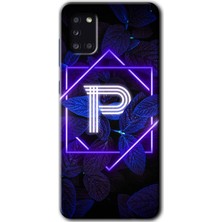 Gramaphone Galaxy A31 Kılıf Hd Desen Baskılı Arka Kapak + Kırılmaz Cam - Dark Neon Yaprak P Harfi