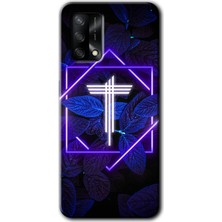 Gramaphone Oppo A54 Kılıf Hd Desen Baskılı Arka Kapak + Esnek Nano Cam - Dark Neon Yaprak T Harfi