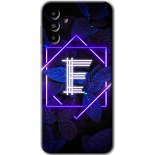 Galaxy A13 5g Kılıf Hd Desen Baskılı Arka Kapak + Esnek Nano Cam - Dark Neon Yaprak E Harfi