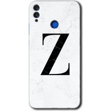 Gramaphone Honor 8x Kılıf Hd Desen Baskılı Arka Kapak + Kırılmaz Cam - Beyaz Mermer Desenli Z Harfi