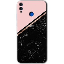 Honor 8x Kılıf Hd Desen Baskılı Arka Kapak + Esnek Nano Cam - Yarım Mermer