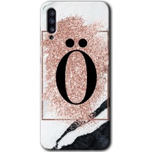 Gramaphone Galaxy A50S Kılıf Hd Desen Baskılı Arka Kapak + Esnek Nano Cam - Pembe Mermer Desenli Ö Harfi
