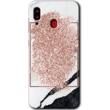Gramaphone Galaxy A20 Kılıf Hd Desen Baskılı Arka Kapak + Kırılmaz Cam - Simli Mermer