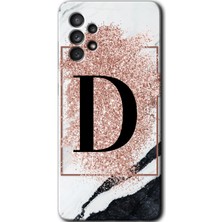 Gramaphone Galaxy A53 Kılıf Hd Desen Baskılı Arka Kapak + Esnek Nano Cam - Pembe Mermer Desenli D Harfi