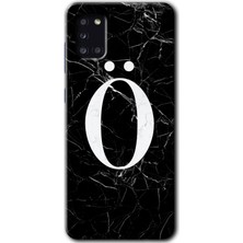 Gramaphone Galaxy A31 Kılıf Hd Desen Baskılı Arka Kapak + Kırılmaz Cam - Siyah Mermer Desenli Ö Harfi