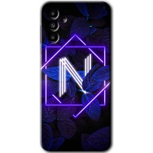 Gramaphone Galaxy A13 5g Kılıf Hd Desen Baskılı Arka Kapak + Kırılmaz Cam - Dark Neon Yaprak N Harfi