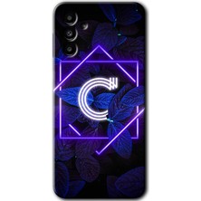 Galaxy A13 5g Kılıf Hd Desen Baskılı Arka Kapak + Kırılmaz Cam - Dark Neon Yaprak C Harfi