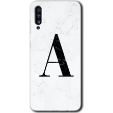 Gramaphone Galaxy A70S Kılıf Hd Desen Baskılı Arka Kapak + Kırılmaz Cam - Beyaz Mermer Desenli A Harfi