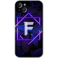 Gramaphone iPhone 14 Plus Kılıf Hd Desen Baskılı Arka Kapak - Dark Neon Yaprak F Harfi