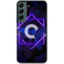 Gramaphone Galaxy S22 Kılıf Hd Desen Baskılı Arka Kapak + Kırılmaz Cam - Dark Neon Yaprak O Harfi