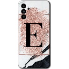Galaxy A13 5g Kılıf Hd Desen Baskılı Arka Kapak + Kırılmaz Cam - Pembe Mermer Desenli E Harfi