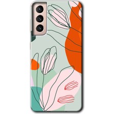 Gramaphone Galaxy S21 Kılıf Hd Desen Baskılı Arka Kapak + Kırılmaz Cam - Vektör Çiçekler