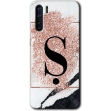 Oppo A91 Kılıf Hd Desen Baskılı Arka Kapak - Pembe Mermer Desenli Ş Harfi